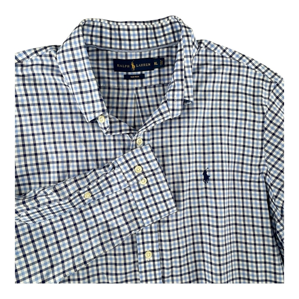 Ralph Lauren Blue Gangnam Check‎ Long Sleeve Button Down Shirt Mens X-Large